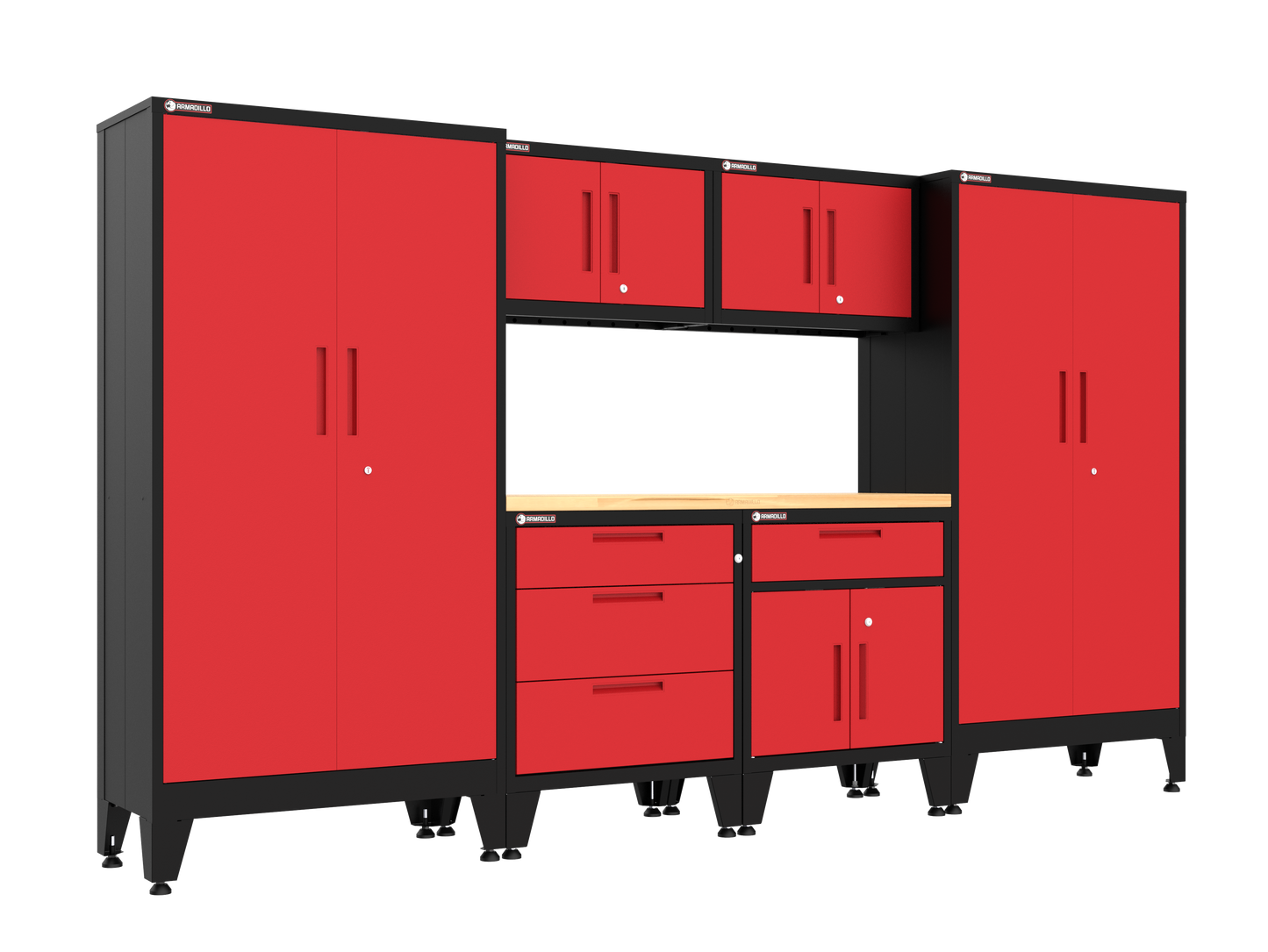 7-Piece Garage Cabinet Storage and Organization Set with Levelers in Red