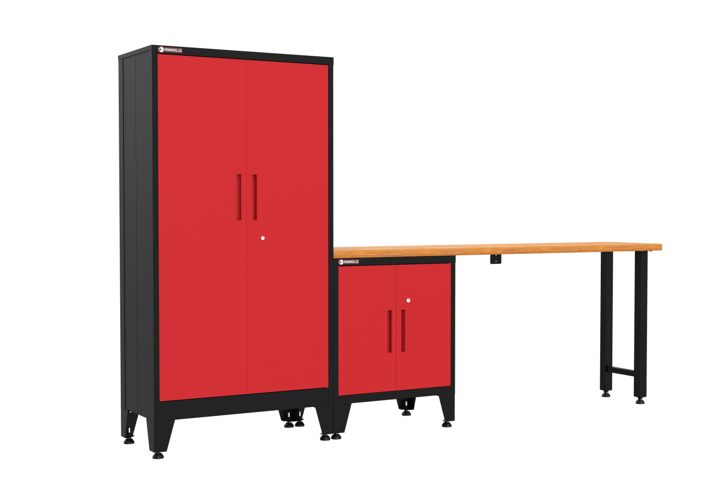 3-Piece Garage Cabinet Storage and Organization Set with Levelers in Red