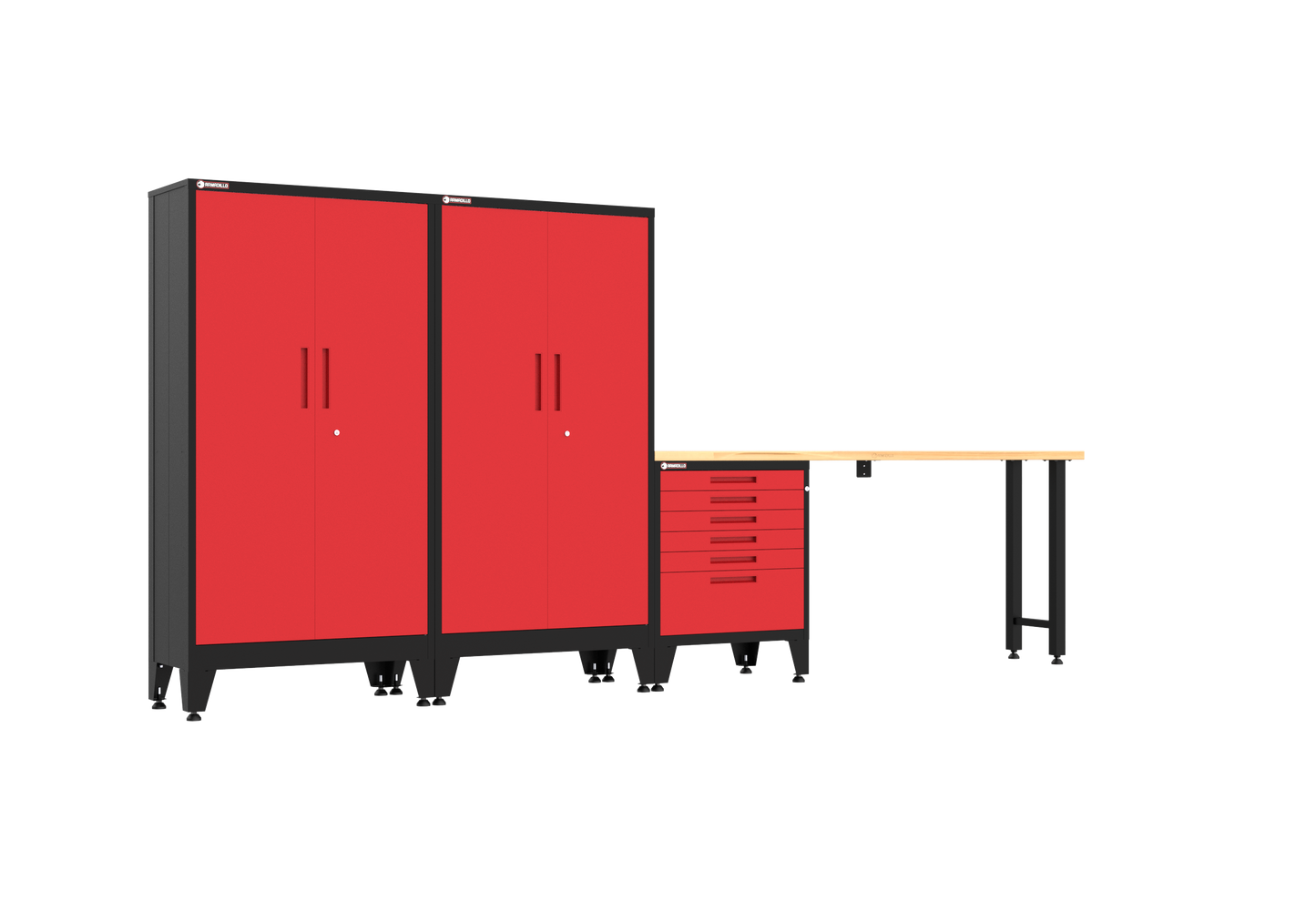 4-Piece Garage Cabinet Storage and Organization Set with Levelers in Red