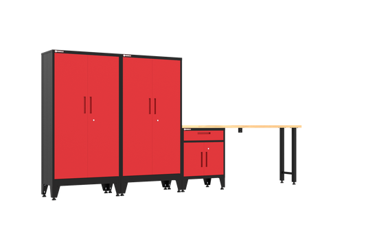 4-Piece Garage Cabinet Storage and Organization Set with Levelers in Red