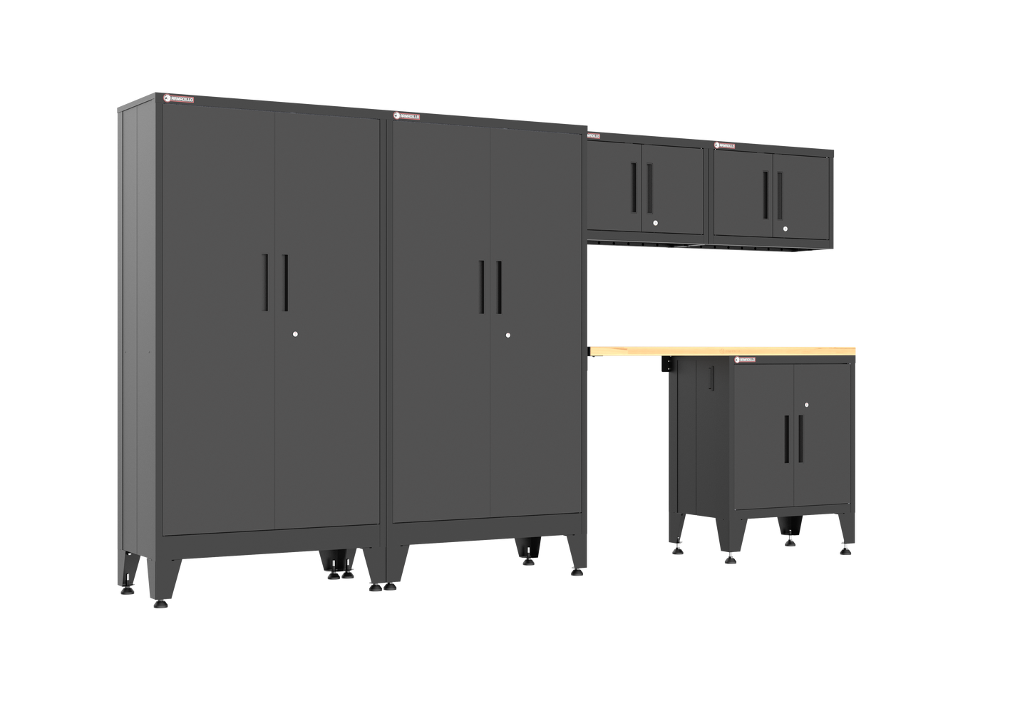 6-Piece Garage Cabinet Storage and Organization Set with Levelers in Black