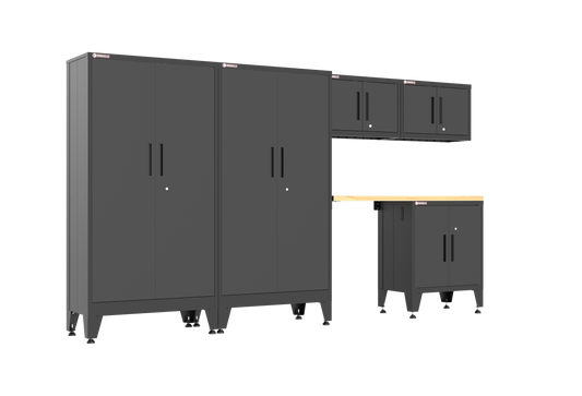 6-Piece Garage Cabinet Storage and Organization Set with Levelers in Black