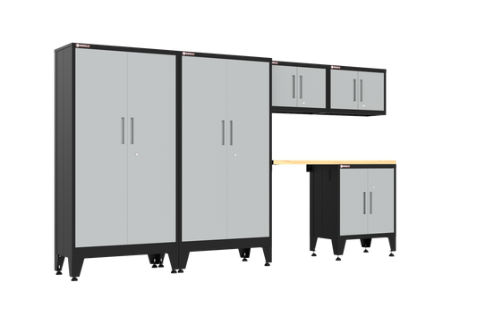 6-Piece Garage Cabinet Storage and Organization Set with Levelers in Grey