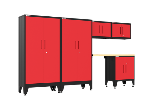 6-Piece Garage Cabinet Storage and Organization Set with Levelers in Red