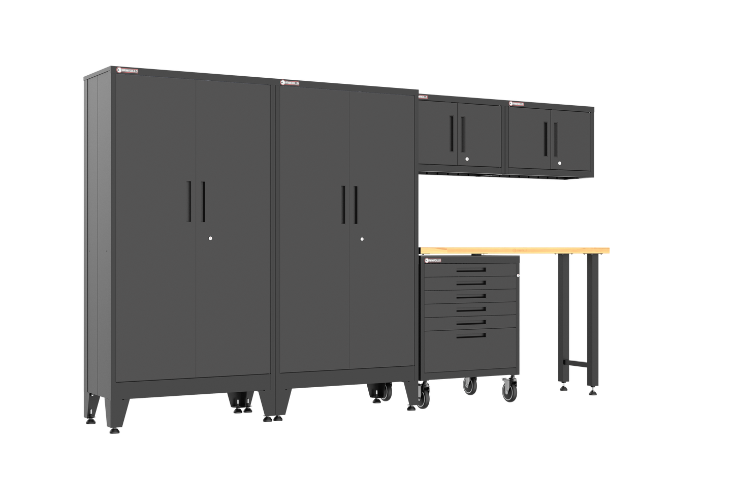 6-Piece Garage Cabinet Storage and Organization Set with Wheels in Black