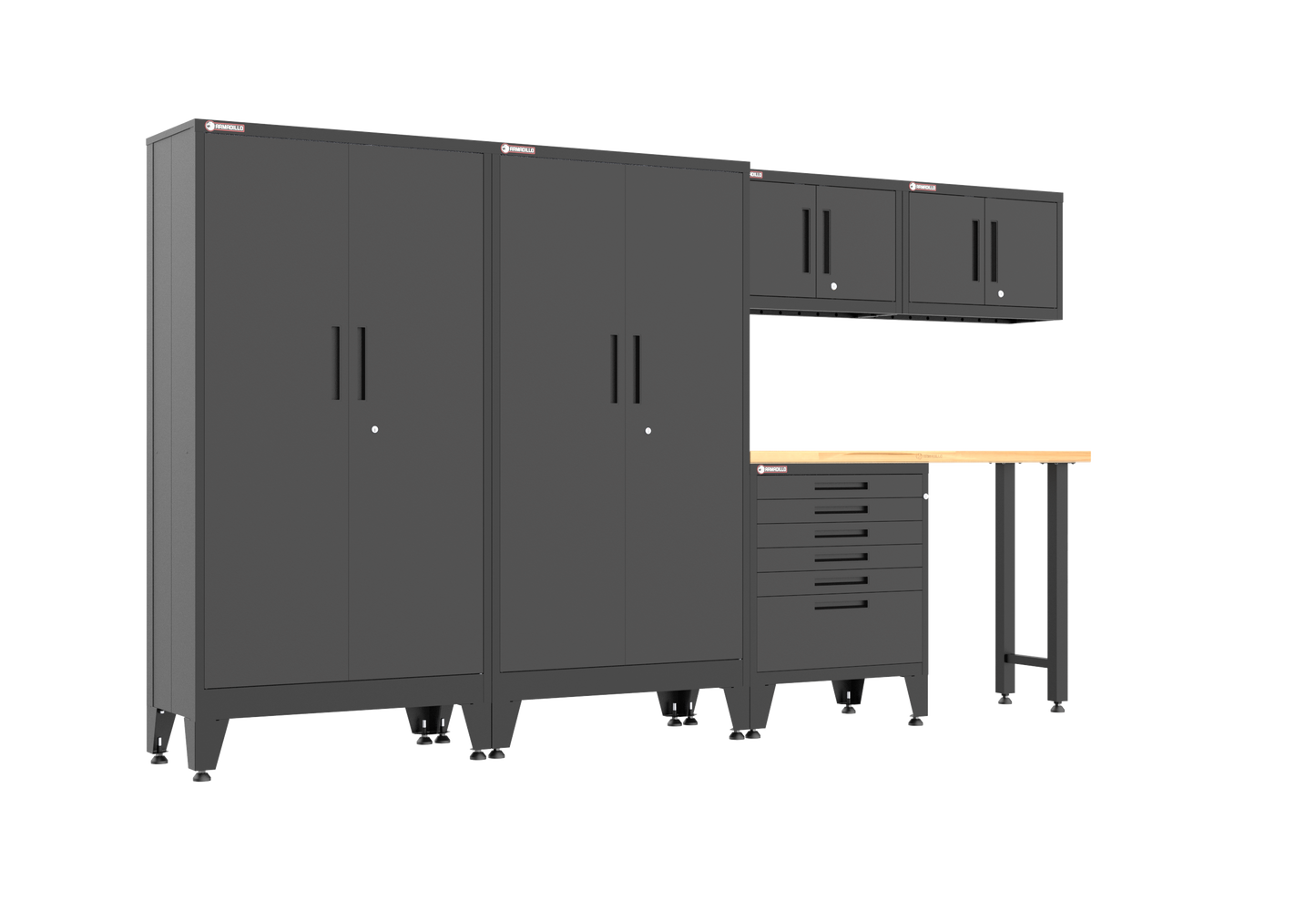 6-Piece Garage Cabinet Storage and Organization Set with Levelers in Black