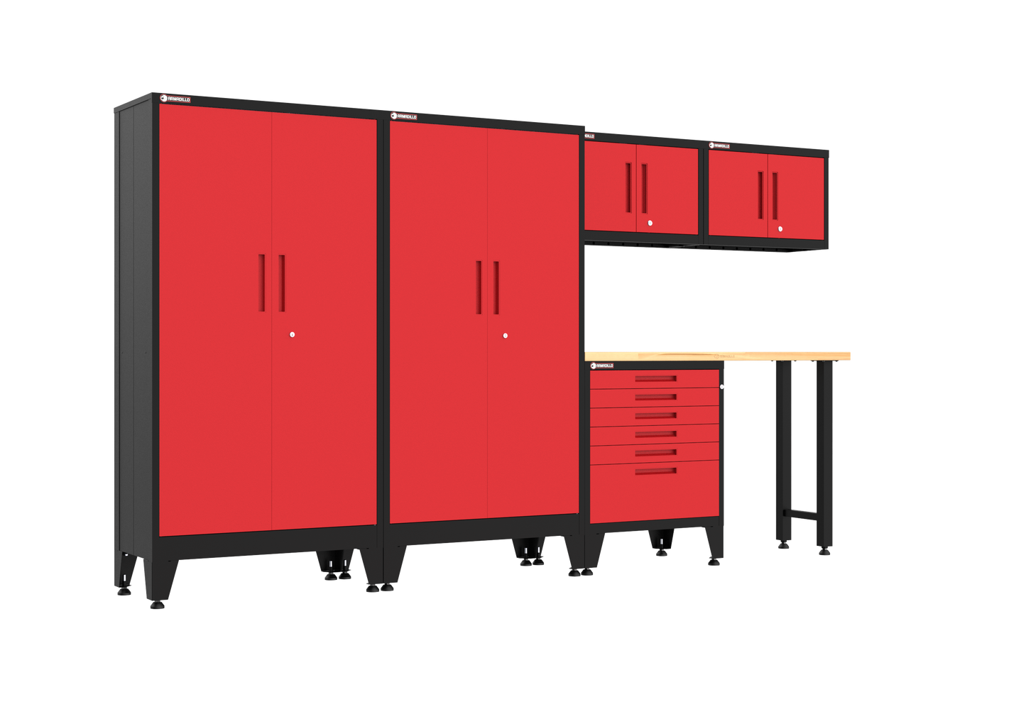 6-Piece Garage Cabinet Storage and Organization Set with Levelers in Red