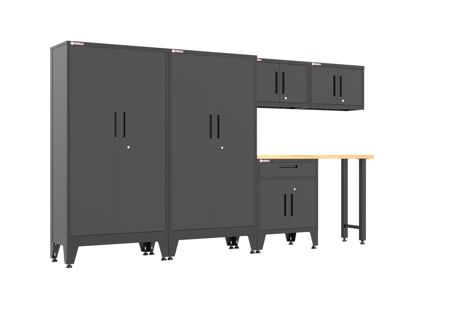 6-Piece Garage Cabinet Storage and Organization Set with Levelers in Black