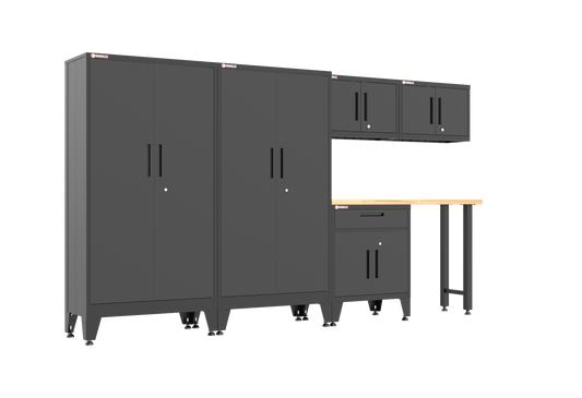 6-Piece Garage Cabinet Storage and Organization Set with Levelers in Black