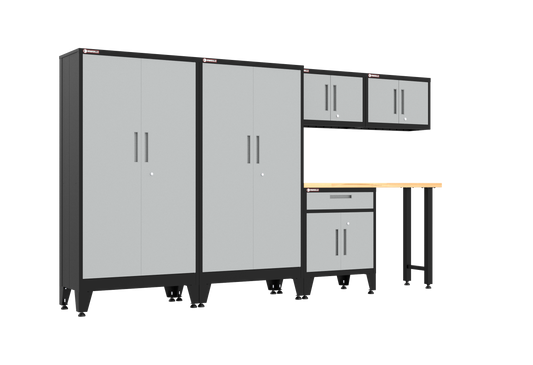 6-Piece Garage Cabinet Storage and Organization Set with Levelers in Grey