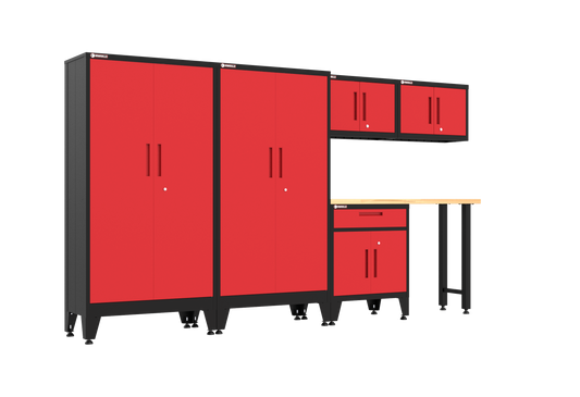 6-Piece Garage Cabinet Storage and Organization Set with Levelers in Red