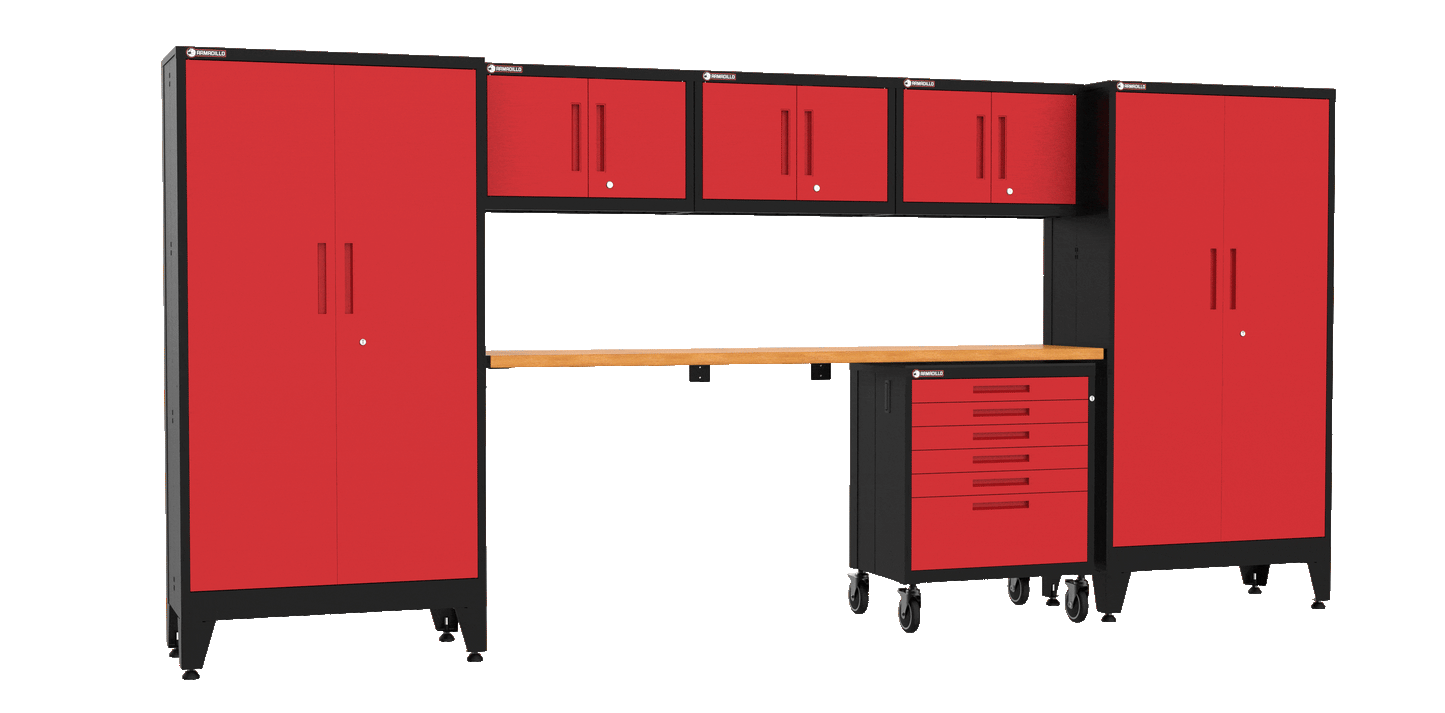 7-Piece Garage Cabinet Storage and Organization Set with Wheels in Grey