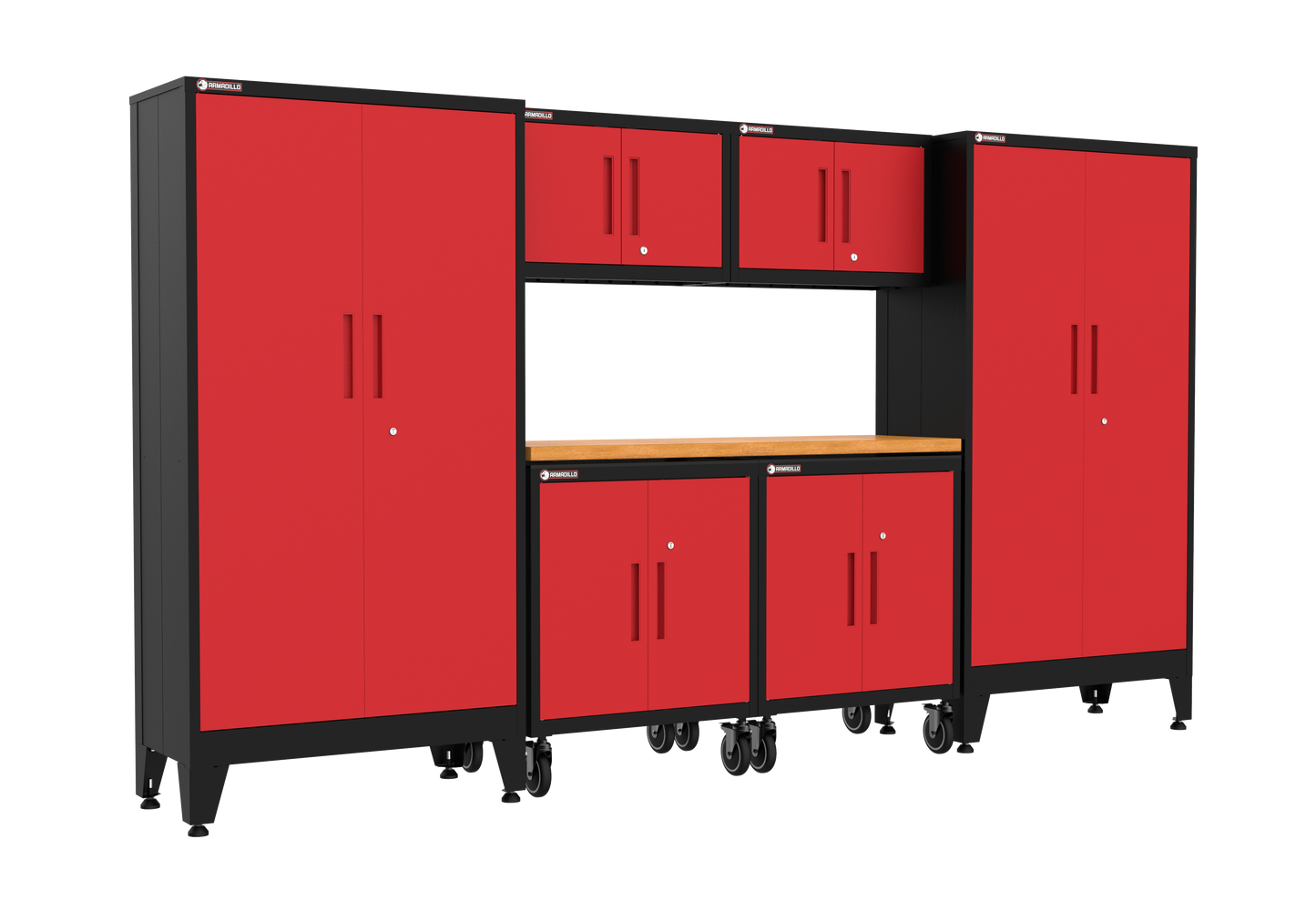 7-Piece Garage Cabinet Storage and Organization Set with Wheels in Red