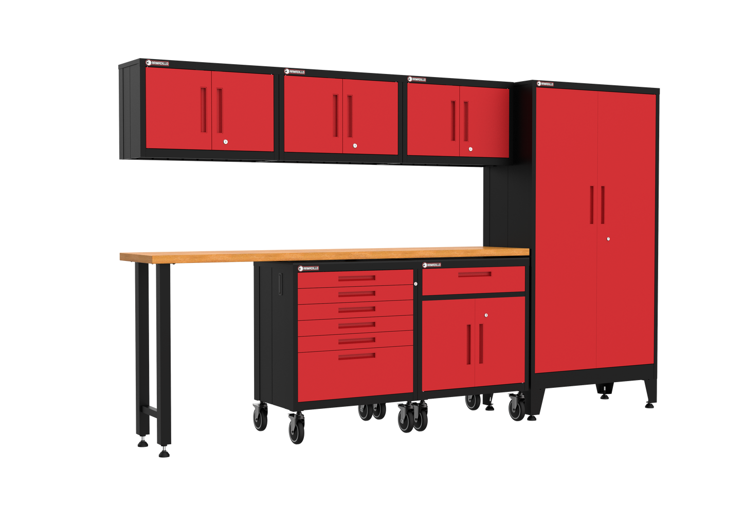7-Piece Garage Cabinet Storage and Organization Set with Wheels in Red