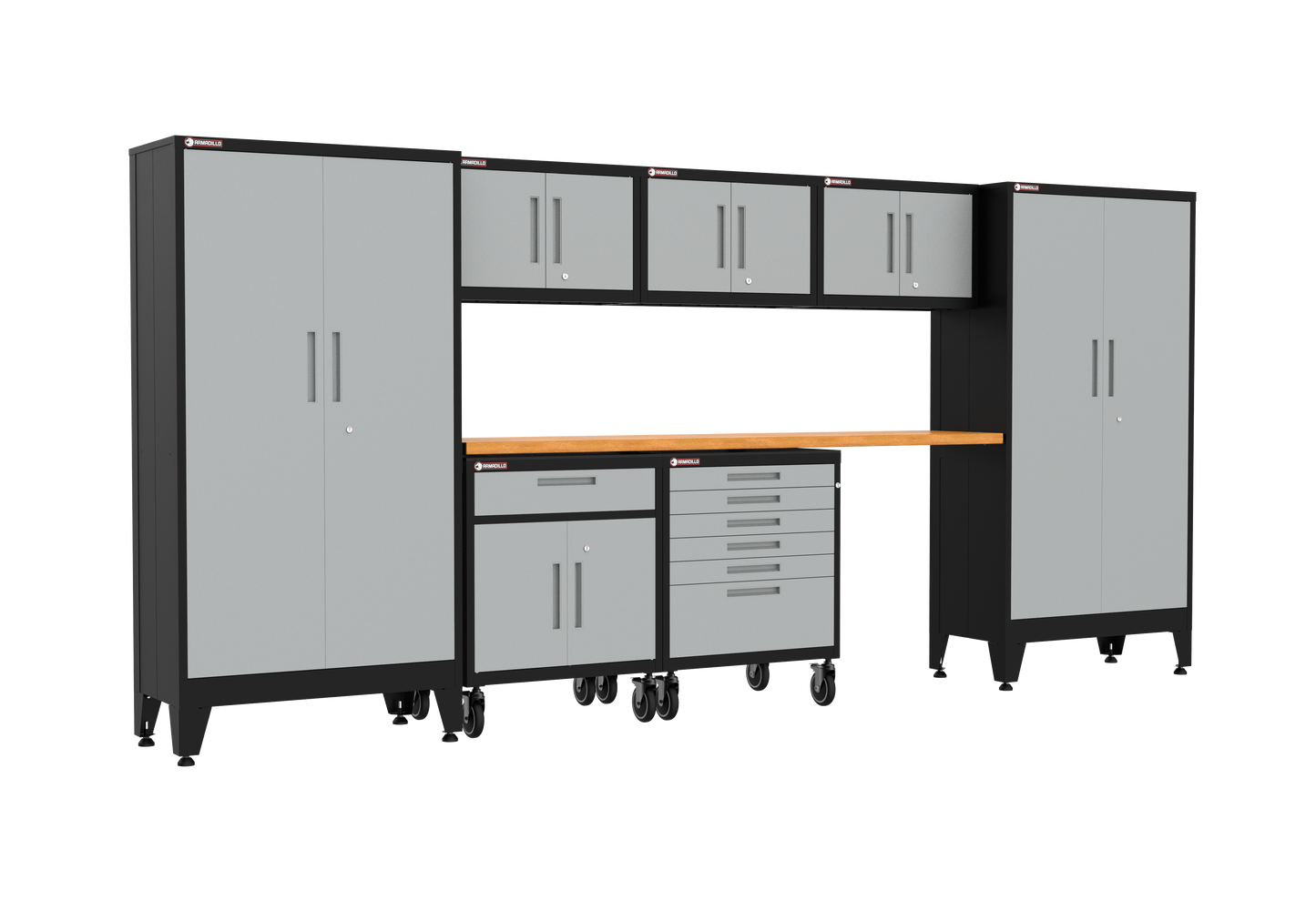 8-Piece Garage Cabinet Storage and Organization Set with Wheels in Grey