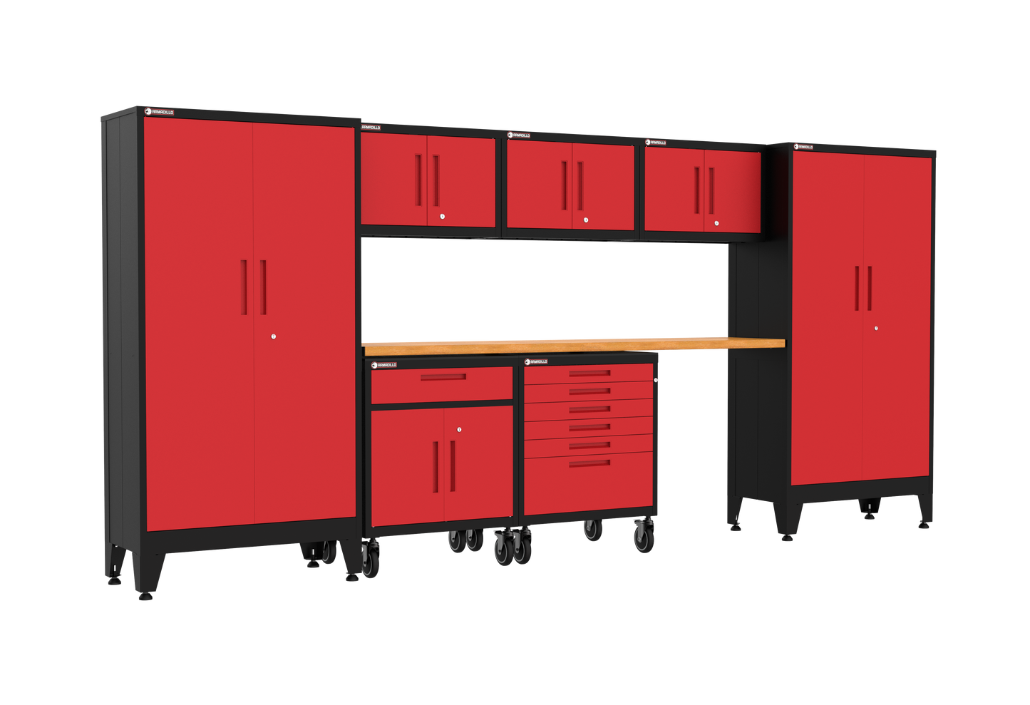 8-Piece Garage Cabinet Storage and Organization Set with Wheels in Red