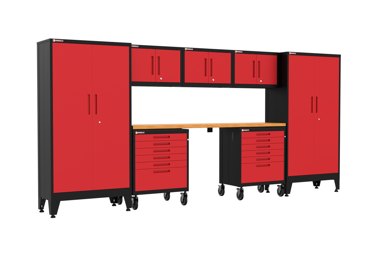 8-Piece Garage Cabinet Storage and Organization Set with Wheels in Red