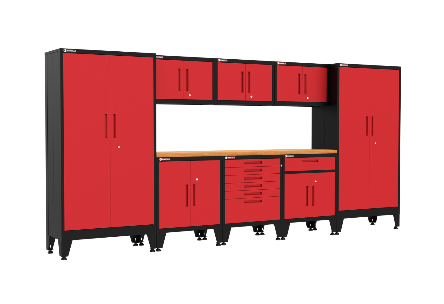 9-Piece Garage Cabinet Storage and Organization Set with Levelers in Red