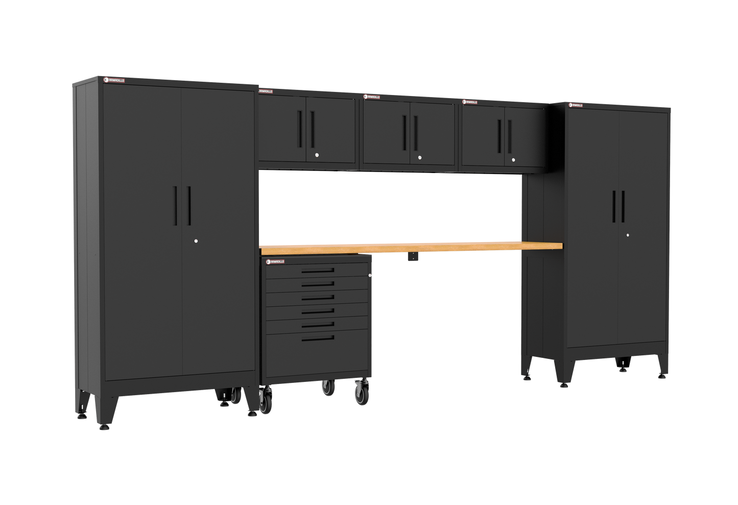 7-Piece Garage Cabinet Storage and Organization Set with Wheels in Black
