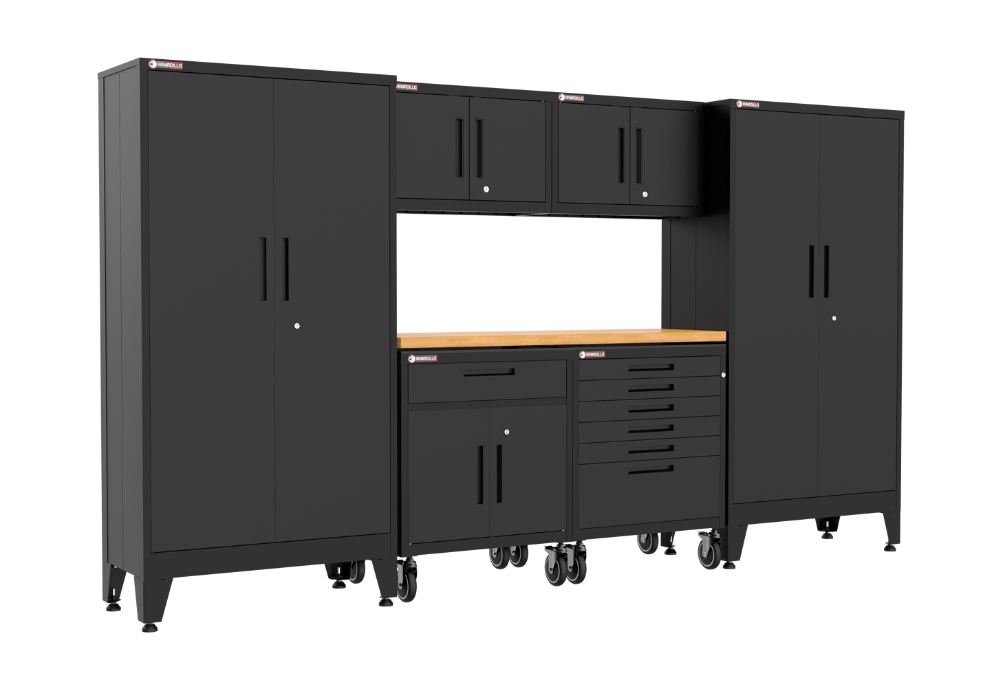 7-Piece Garage Cabinet Storage and Organization Set with Wheels in Black