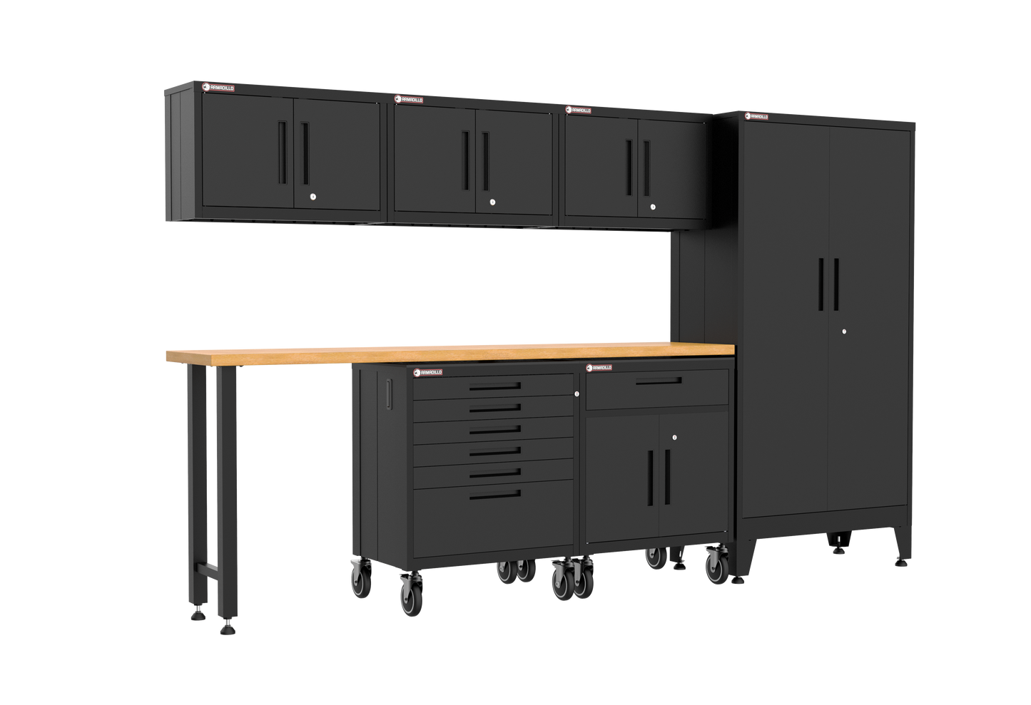 7-Piece Garage Cabinet Storage and Organization Set with Wheels in Black