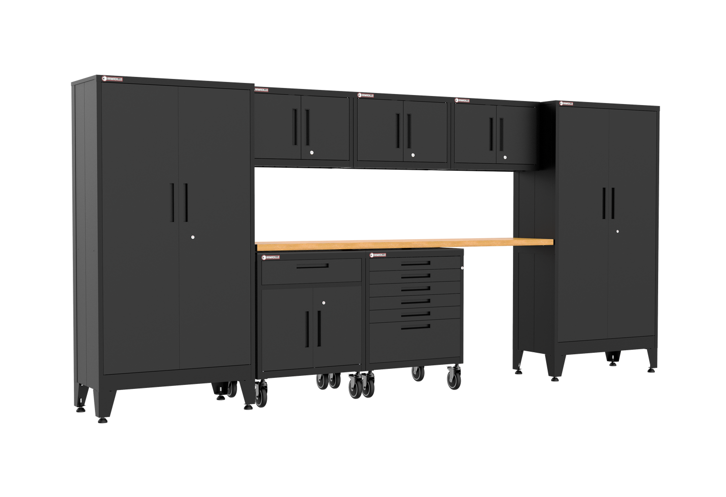 8-Piece Garage Cabinet Storage and Organization Set with Wheels in Black