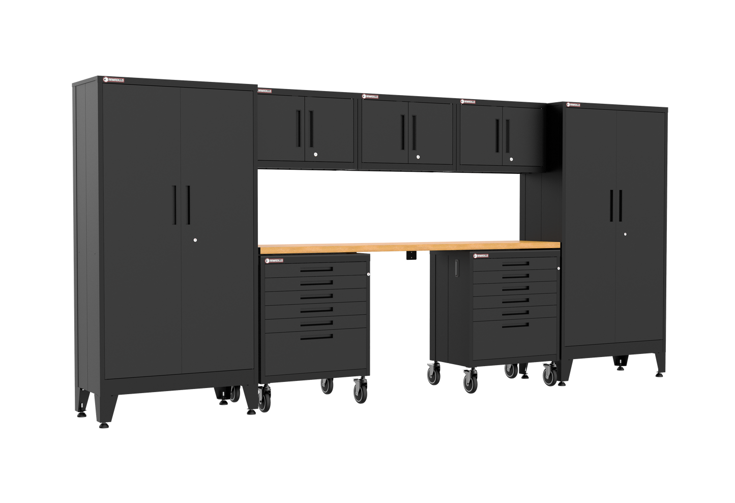 8-Piece Garage Cabinet Storage and Organization Set with Wheels in Black