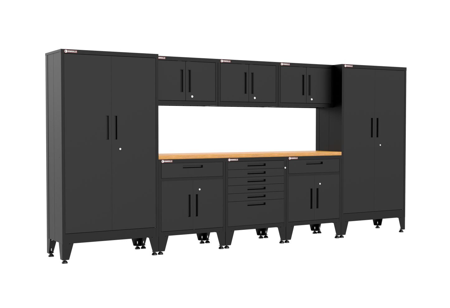 9-Piece Garage Cabinet Storage and Organization Set with Levelers in Black