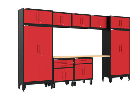 10-Piece Garage Cabinet Storage and Organization Set with Wheels in Red