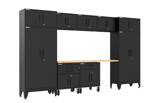 10-Piece Garage Cabinet Storage and Organization Set with Wheels in Black