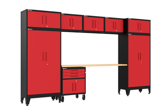 9-Piece Garage Cabinet Storage and Organization Set with Wheels in Red
