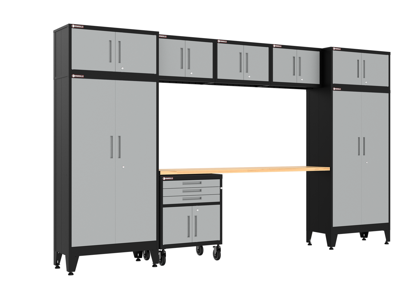 9-Piece Garage Cabinet Storage and Organization Set with Wheels in Grey