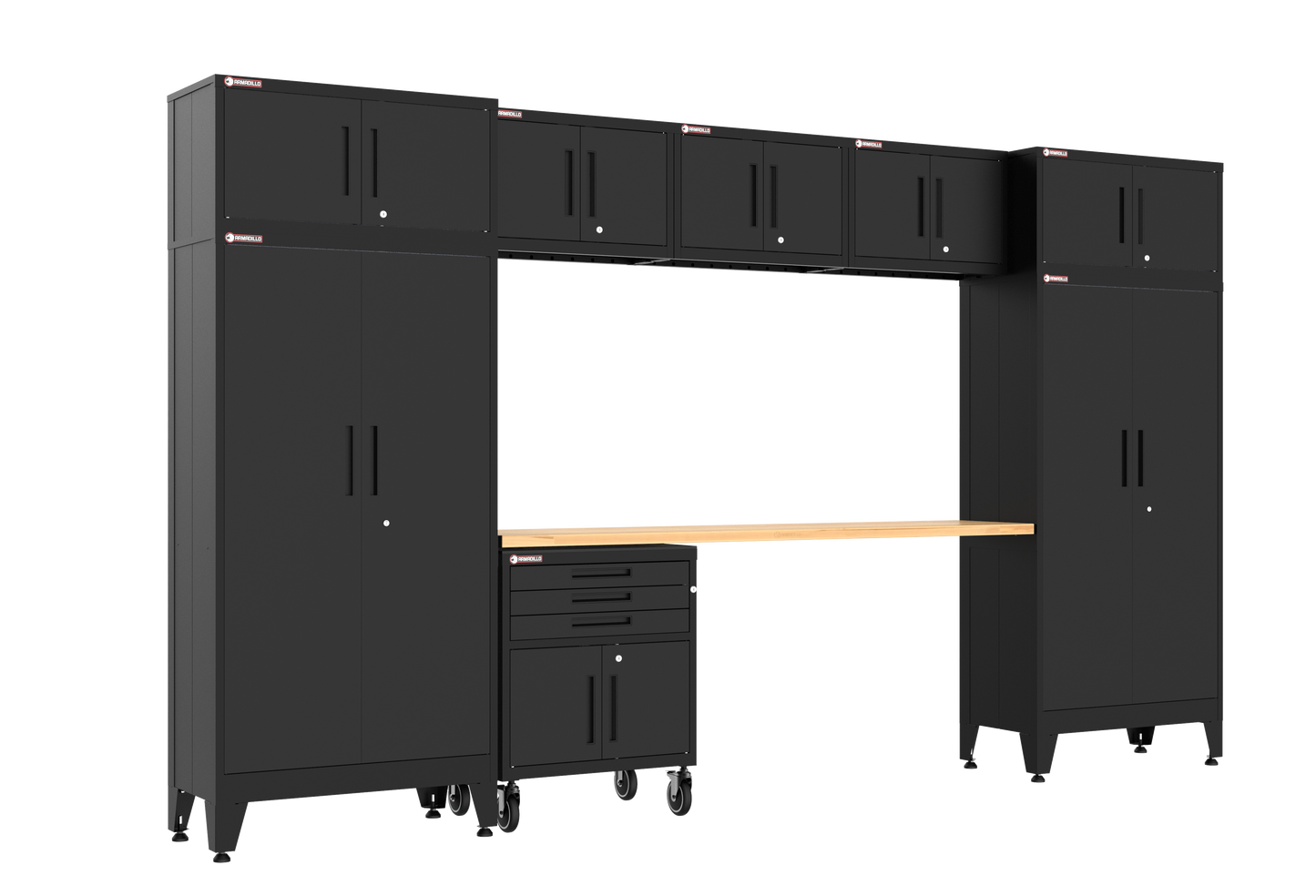 9-Piece Garage Cabinet Storage and Organization Set with Wheels in Black