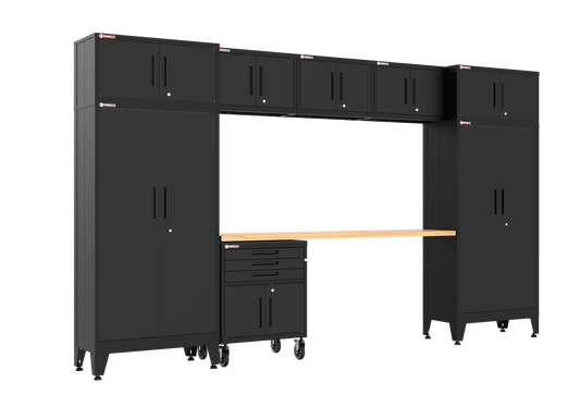 9-Piece Garage Cabinet Storage and Organization Set with Wheels in Black