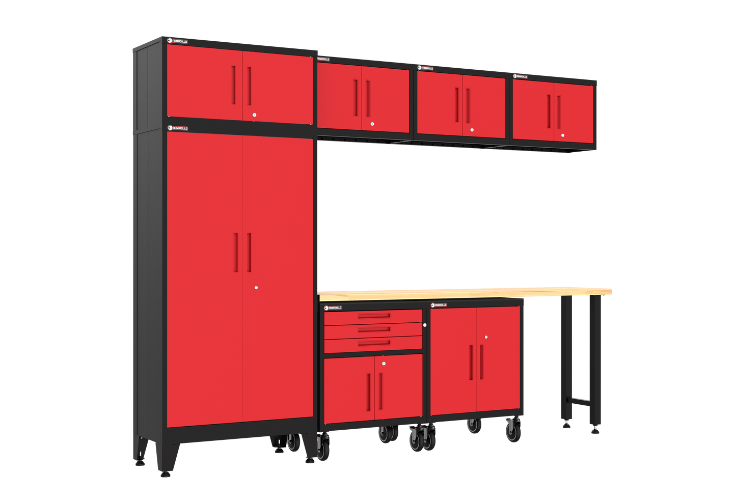 8-Piece Garage Cabinet Storage and Organization Set with Wheels in Red