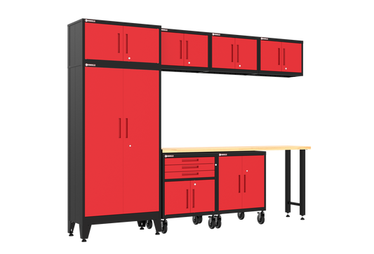 8-Piece Garage Cabinet Storage and Organization Set with Wheels in Red