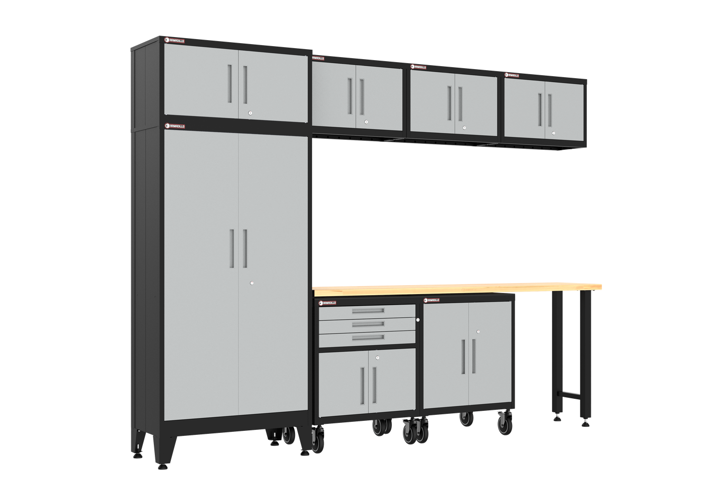 8-Piece Garage Cabinet Storage and Organization Set with Wheels in Grey