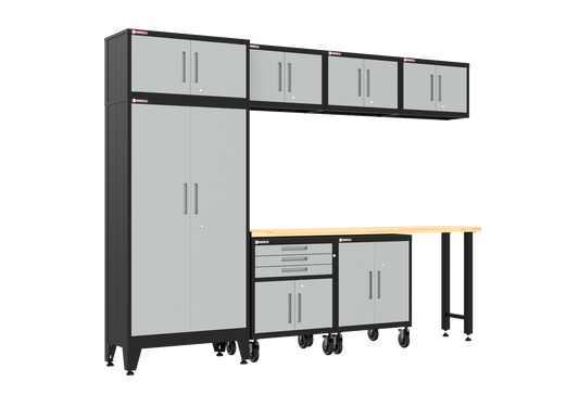 8-Piece Garage Cabinet Storage and Organization Set with Wheels in Grey