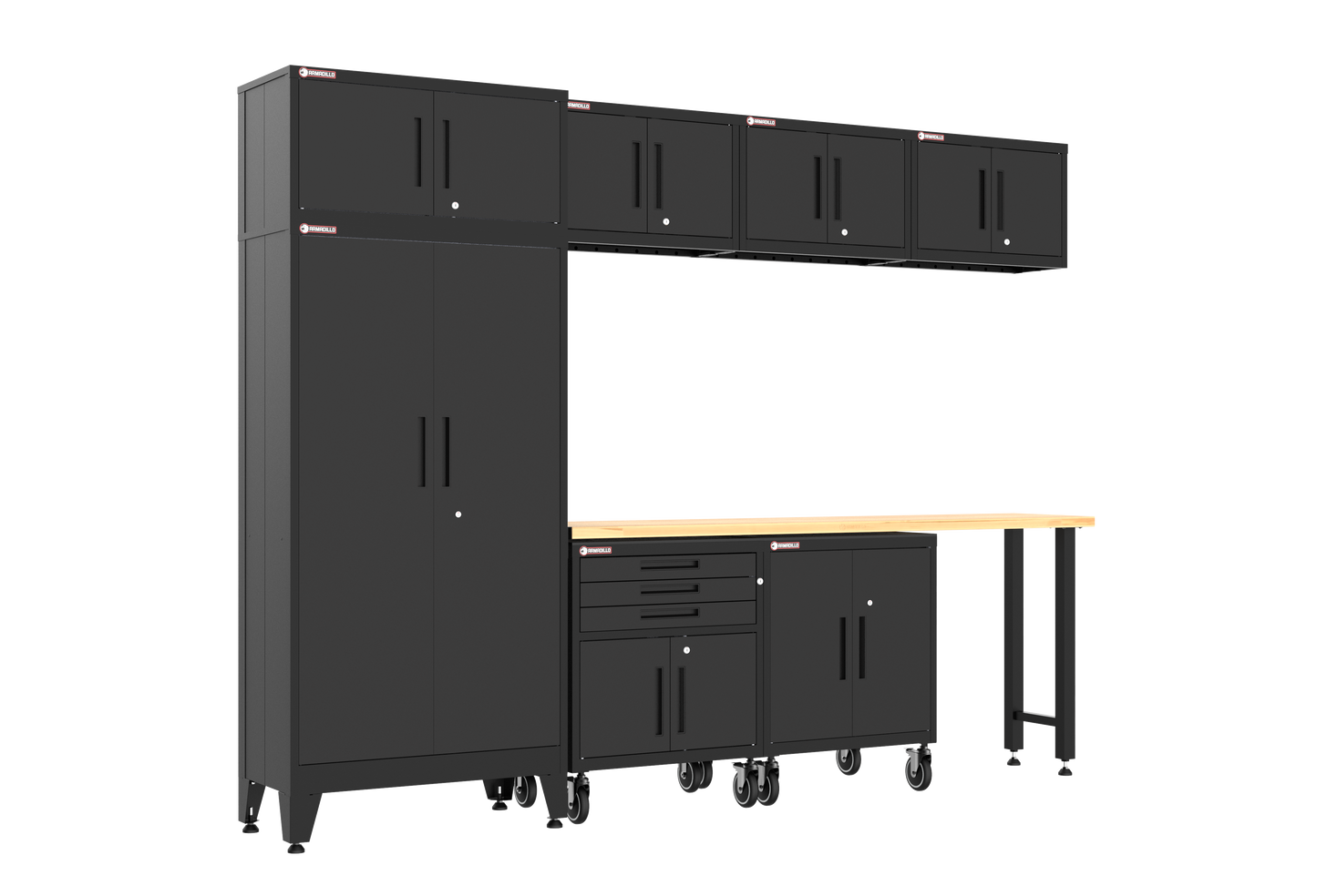 8-Piece Garage Cabinet Storage and Organization Set with Wheels in Black