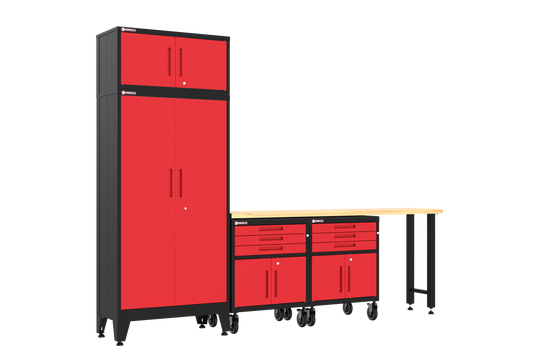 5-Piece Garage Cabinet Storage and Organization Set with Wheels in Red