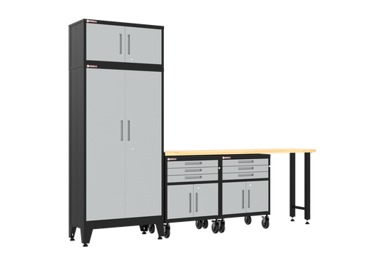 5-Piece Garage Cabinet Storage and Organization Set with Wheels in Grey