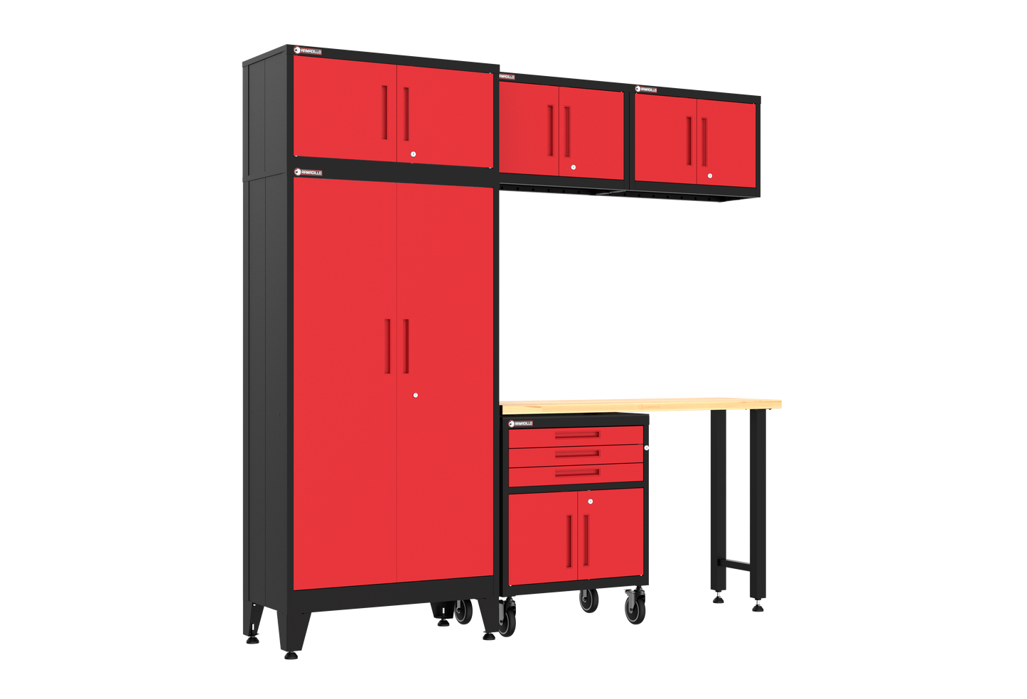 6-Piece Garage Cabinet Storage and Organization Set with Wheels in Red