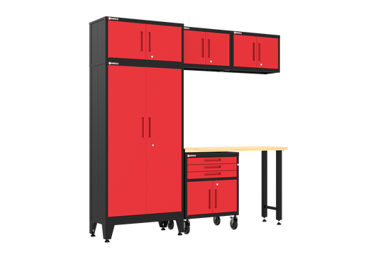 6-Piece Garage Cabinet Storage and Organization Set with Wheels in Red