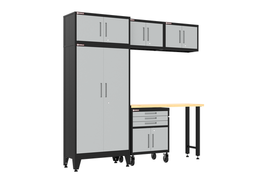 6-Piece Garage Cabinet Storage and Organization Set with Wheels in Grey