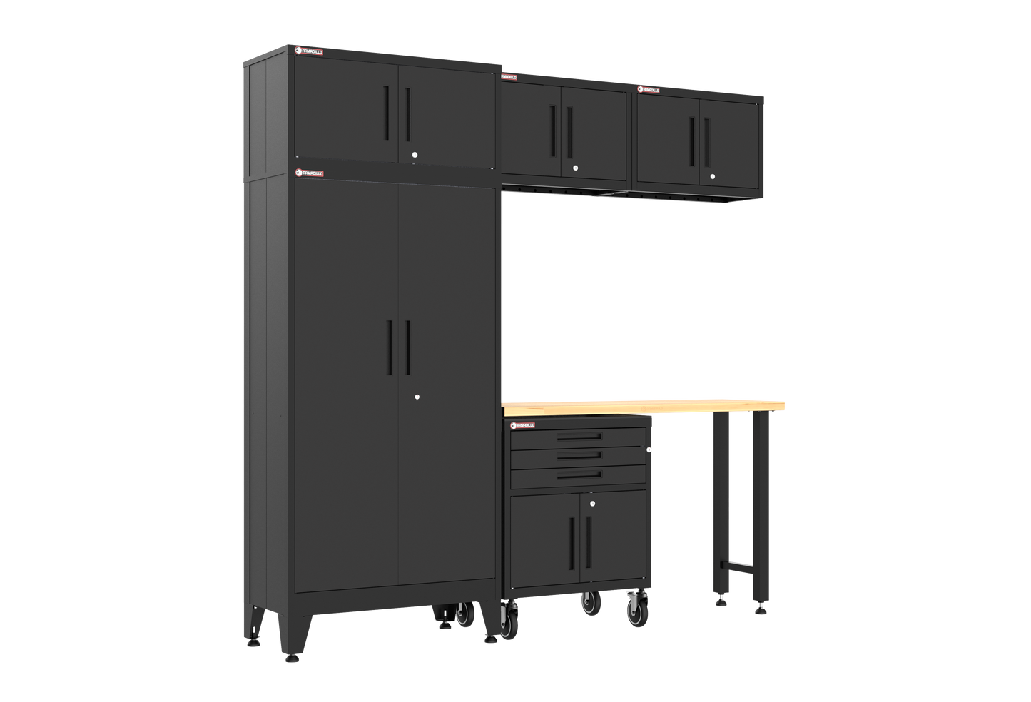 6-Piece Garage Cabinet Storage and Organization Set with Wheels in Black