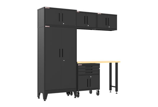 6-Piece Garage Cabinet Storage and Organization Set with Wheels in Black