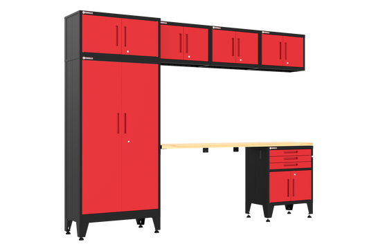 7-Piece Garage Cabinet Storage and Organization Set in Red