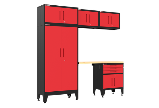 6-Piece Garage Cabinet Storage and Organization Set in Red