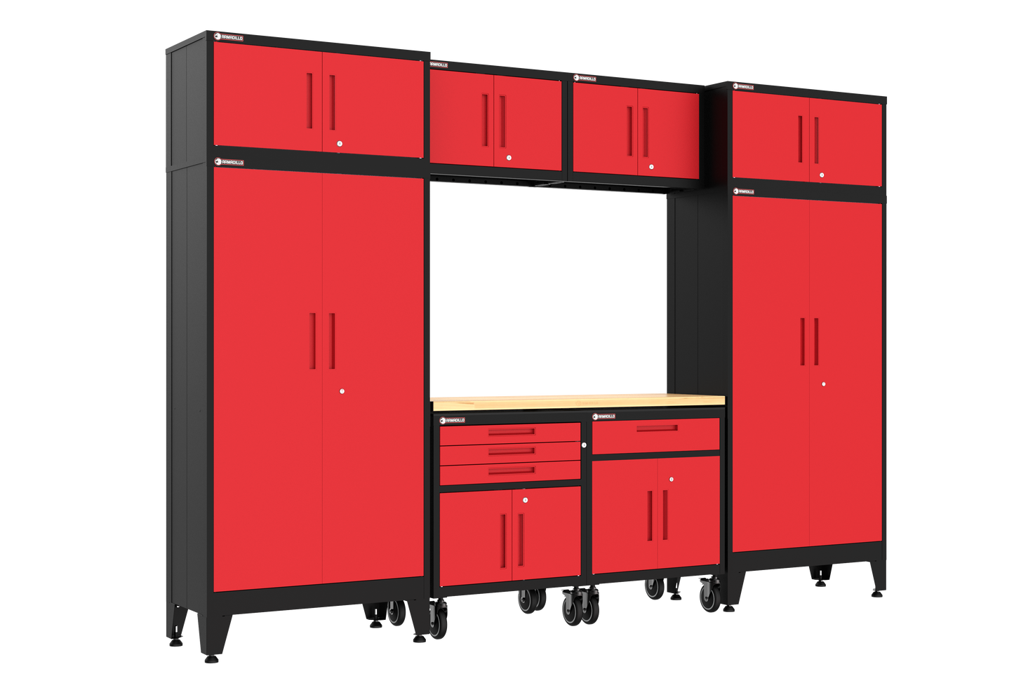 9-Piece Garage Cabinet Storage and Organization Set with Wheels in Red