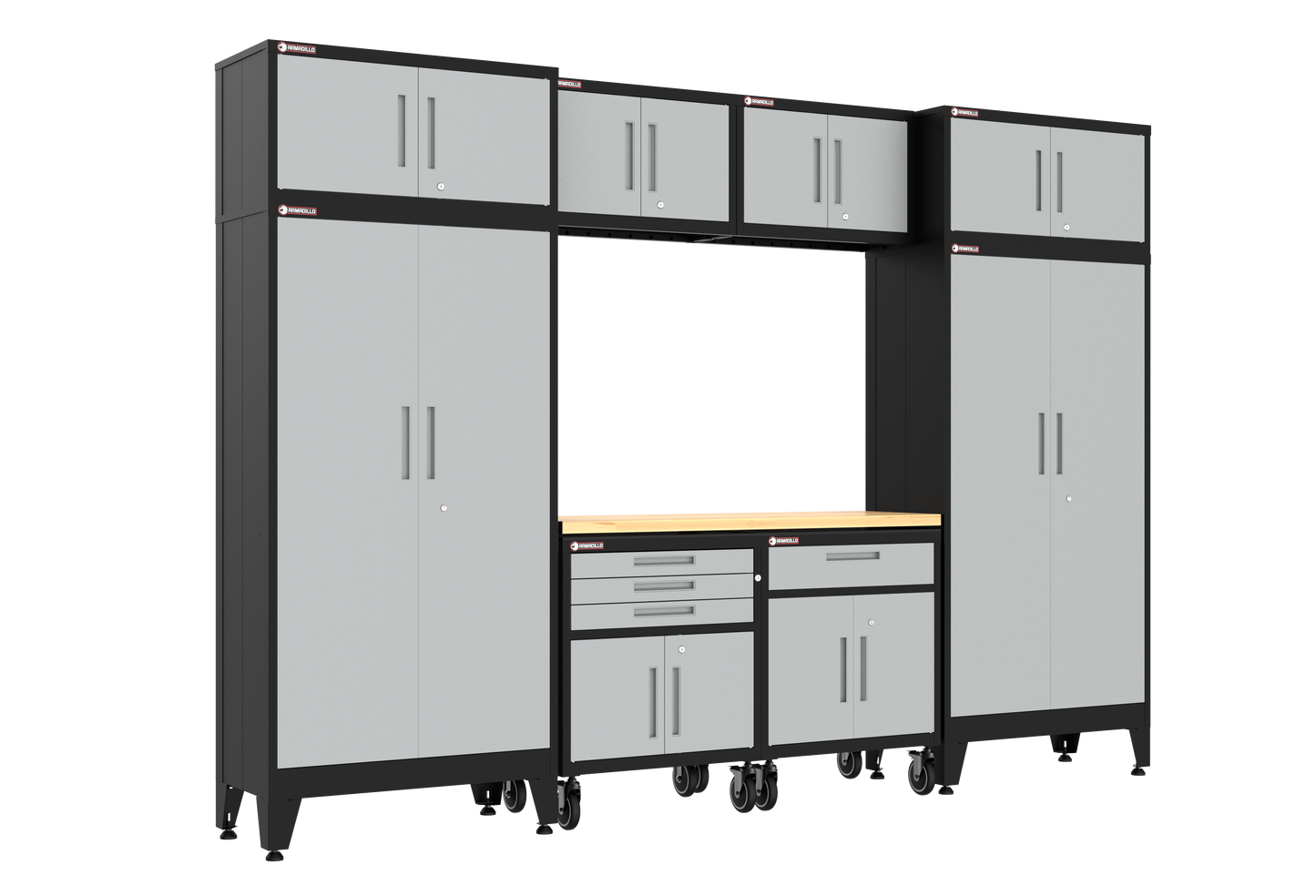 9-Piece Garage Cabinet Storage and Organization Set with Wheels in Grey